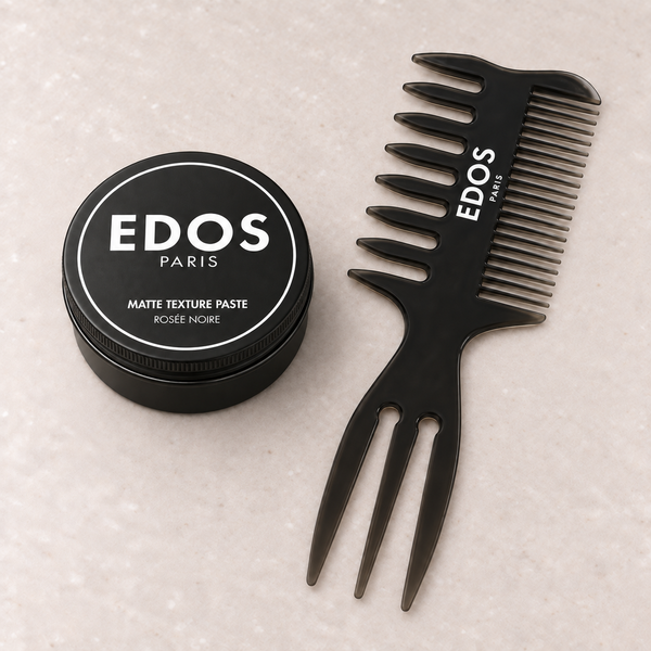Duo coiffage Matte EDOS Paris : pot de Matte Texture Paste et peigne de 21 cm