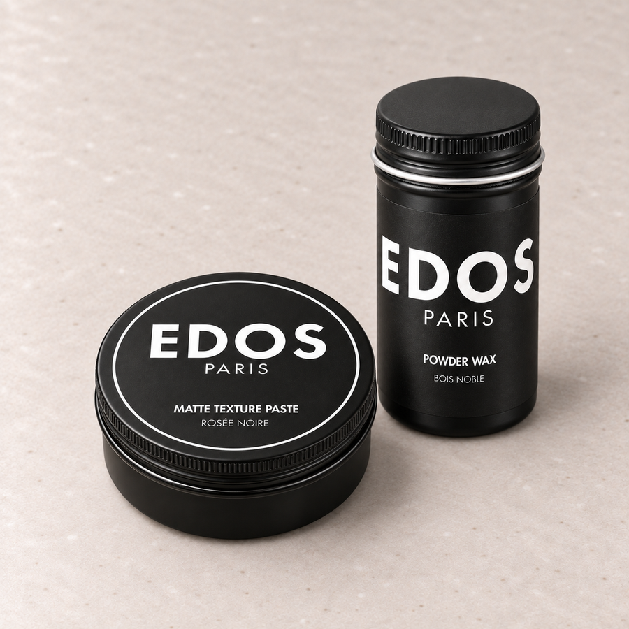 Le Duo Mat Parisien EDOS Paris : pot de Matte Texture Paste et flacon de Powder Wax