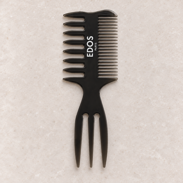 Peigne EDOS Paris de 21 cm en plastique noir fumé légèrement transparent, vue complète